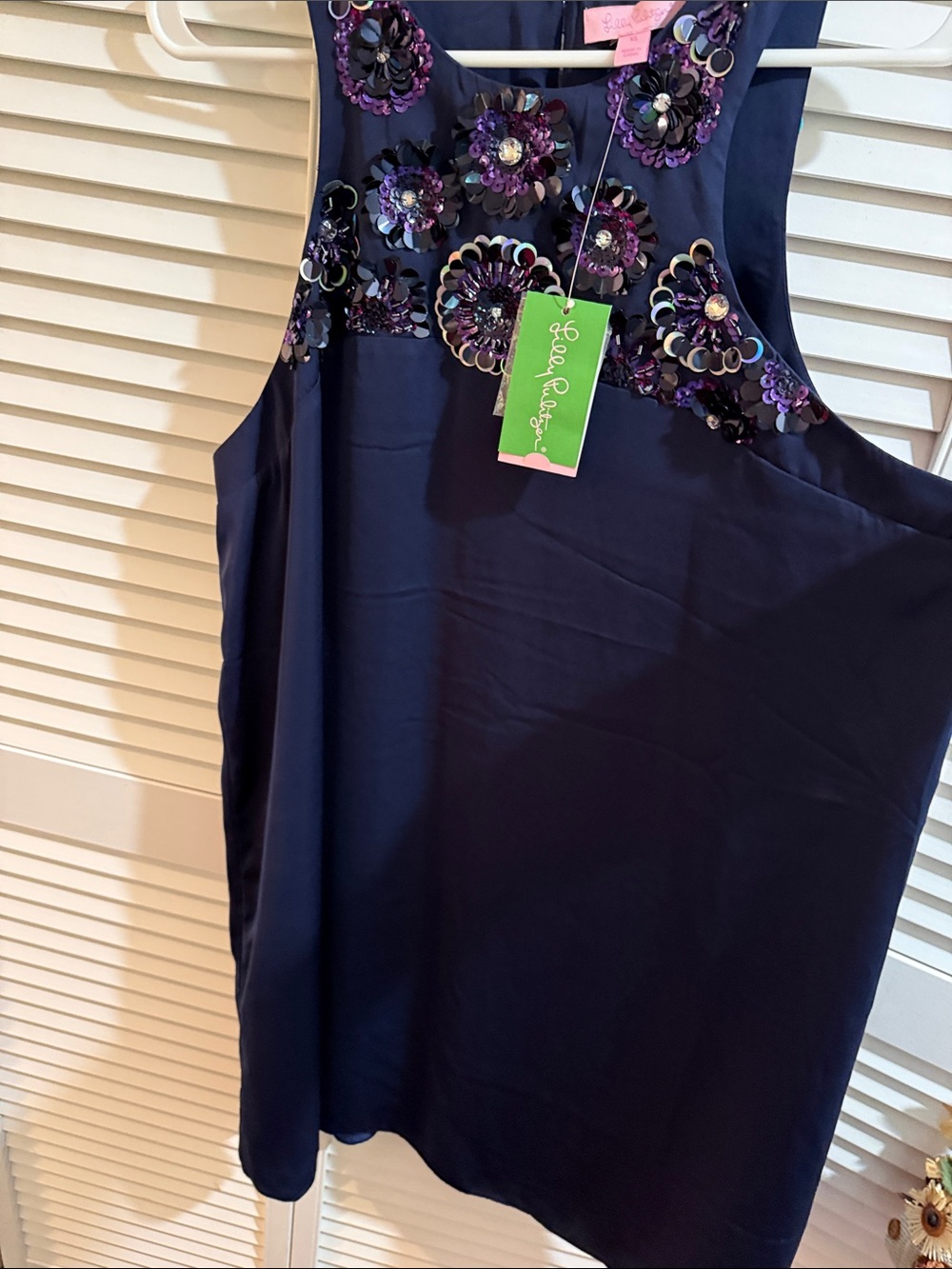 Lilly Pulitzer Navy Dress with Purple Sequin Floral Appliqué